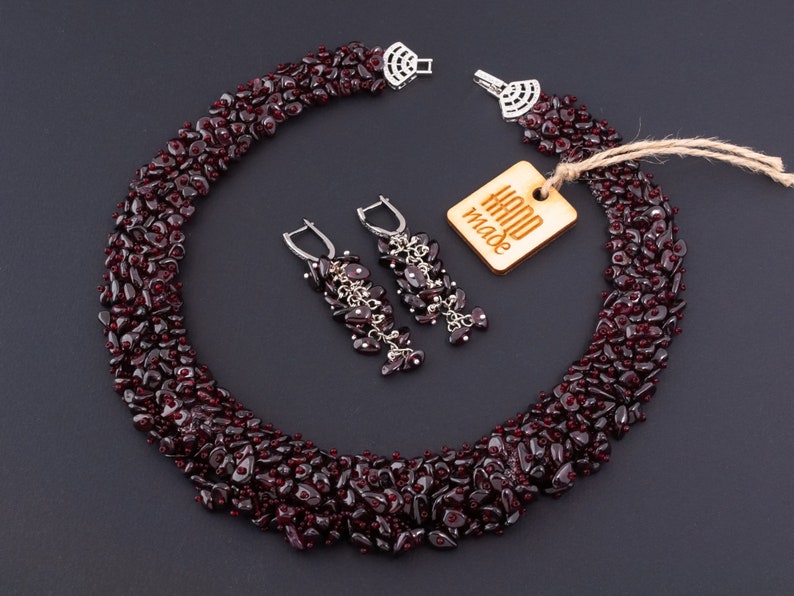 Garnet necklace \u2012 Gemstone necklace \u2012 Earrings \u2012 Garnet beads necklace \u2012 Crystal necklace \u2012 Natural garnet \u2012 Garnet necklace \u2012 Red
