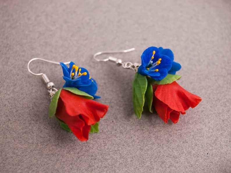 Rote Mohnblumen auf dem Feld - floral Schmuck-Set -u2012 Halskette -u2012 Ohrringe - Polymer Clay - 2012 Blumen Halskette Bild 6