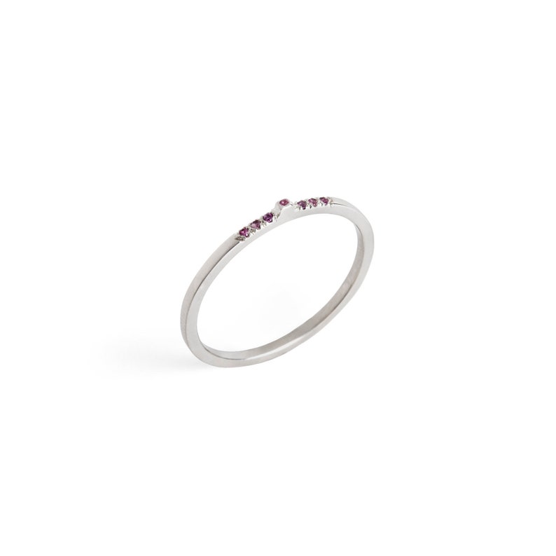 Dainty silver ring Delicate silver band Vintage silver band Pinky delicate ring Pave sapphires ring Silver pink sapphires band