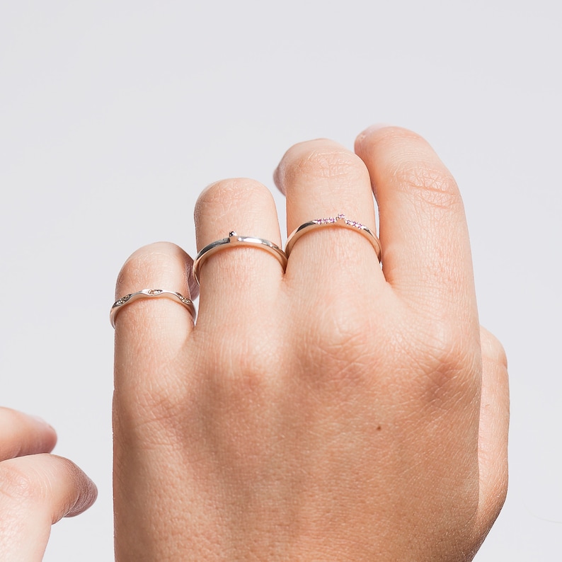 Dainty silver ring Delicate silver band Vintage silver band Pinky delicate ring Pave sapphires ring Silver pink sapphires band