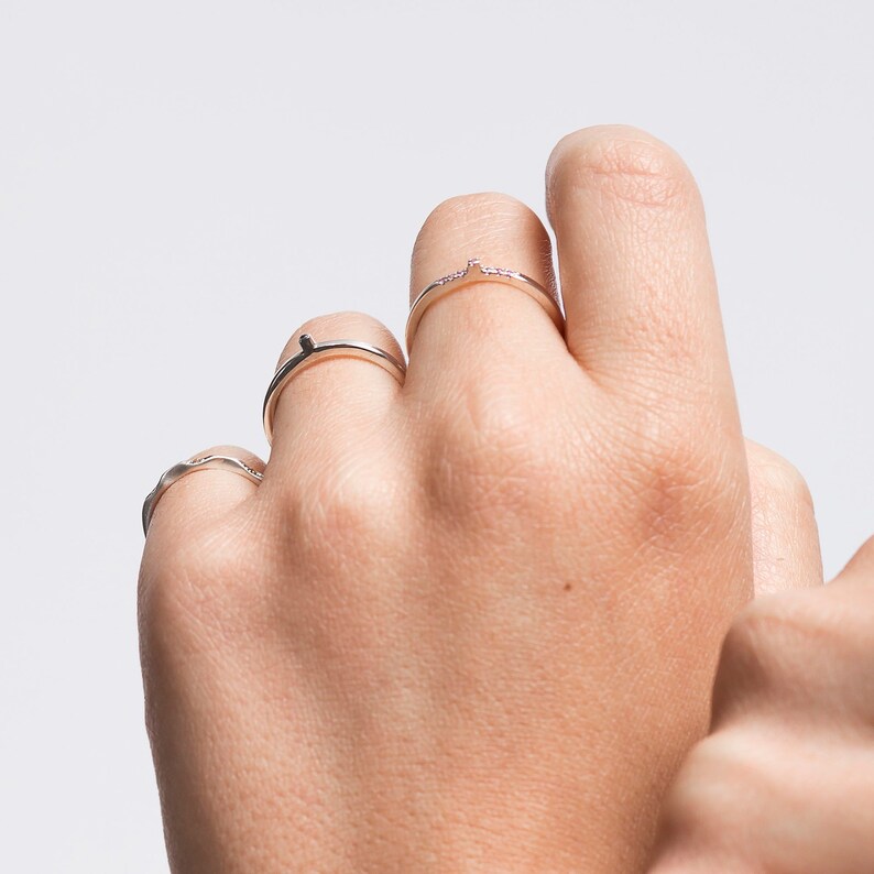 Dainty silver ring Delicate silver band Vintage silver band Pinky delicate ring Pave sapphires ring Silver pink sapphires band