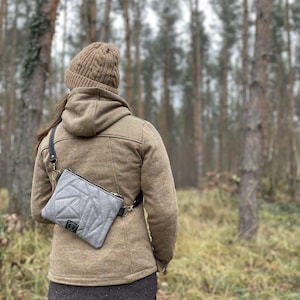 bolsa tiracolo-bolsa de rim-terno antigo reciclado-cinza