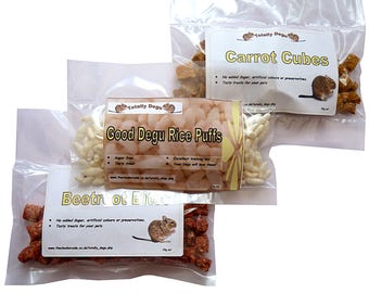 Good Degu Treats-  Rice puff, Beetroot Bites, Carrot Cubes, Corn treats, Pea treats Small pet treats.