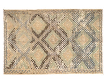 Embroidered Faded Handmade Turkish Kilim Rug - Yellow Vintage Yellow Flatweave Rug, Authentic Tribal Rug for Rustic Boho Farmhouse Decor