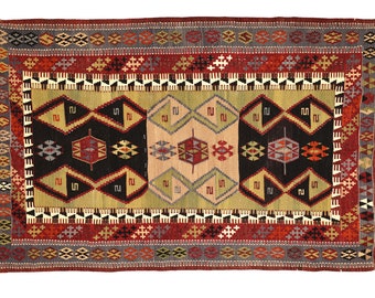 Obruk Kilim, Medium Kilim Rug, Turkish Rugs, Geometric Kilim, Rug, Kilim area rug, bohemian kilim rug, wool kilim rug