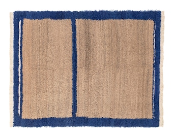 Turkish Handmade Beige Shaggy Rug - Small Vintage Tulu Rug for Country Farmhouse Decor, Wool Living Room Rug, Tribal Carpet for Wall Decor