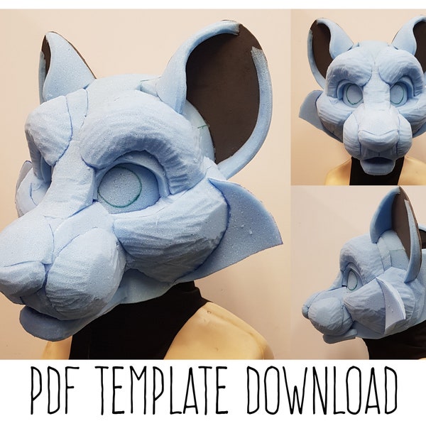 PDF TEMPLATE: Fursuit Head Base - Big Cat! Digital Download