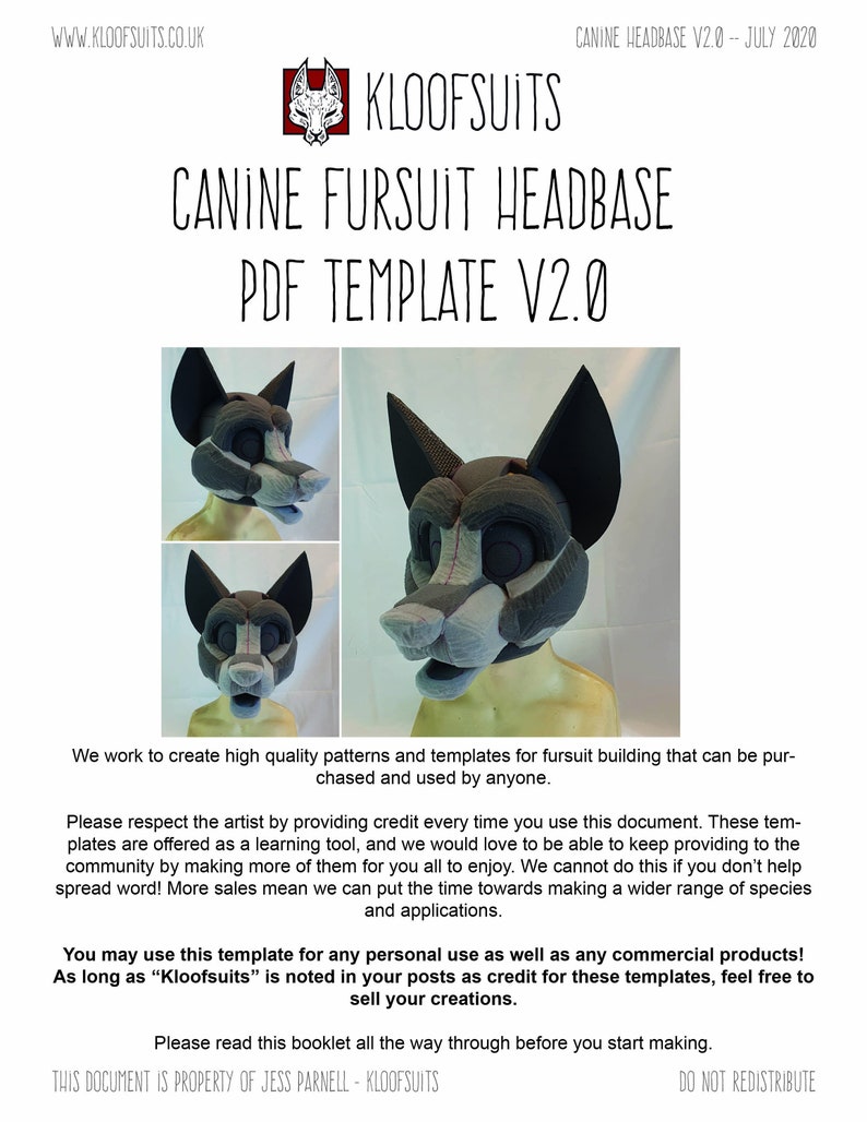 PDF TEMPLATE: Fursuit Head Base Canine V2 Digital Download | Etsy