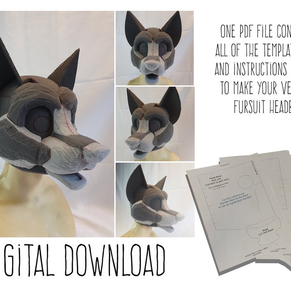 PDF-SJABLOON: Fursuit hoofdbasis - Canine V2! Digitaal downloaden