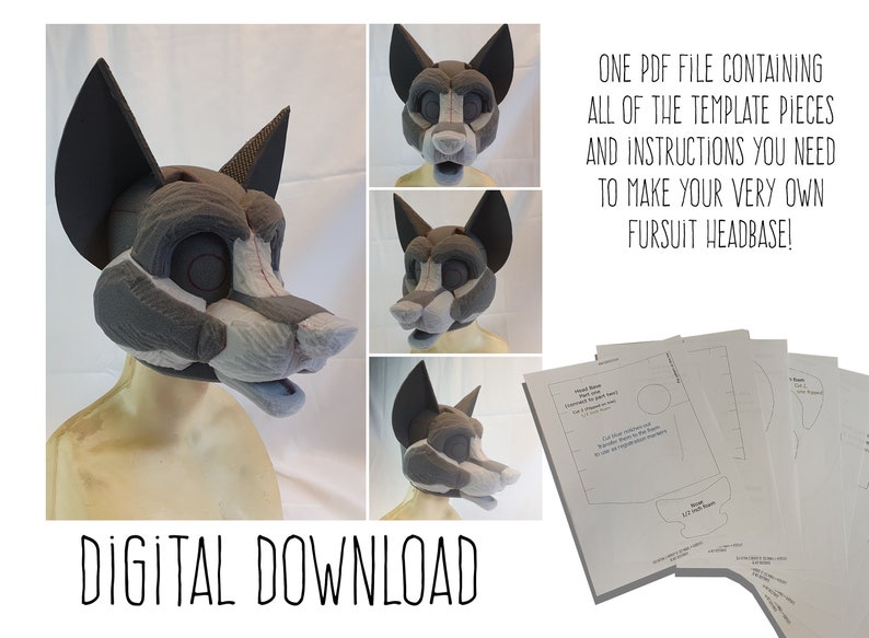 PDF TEMPLATE: Fursuit Head Base - Canine V2! Digital Download 