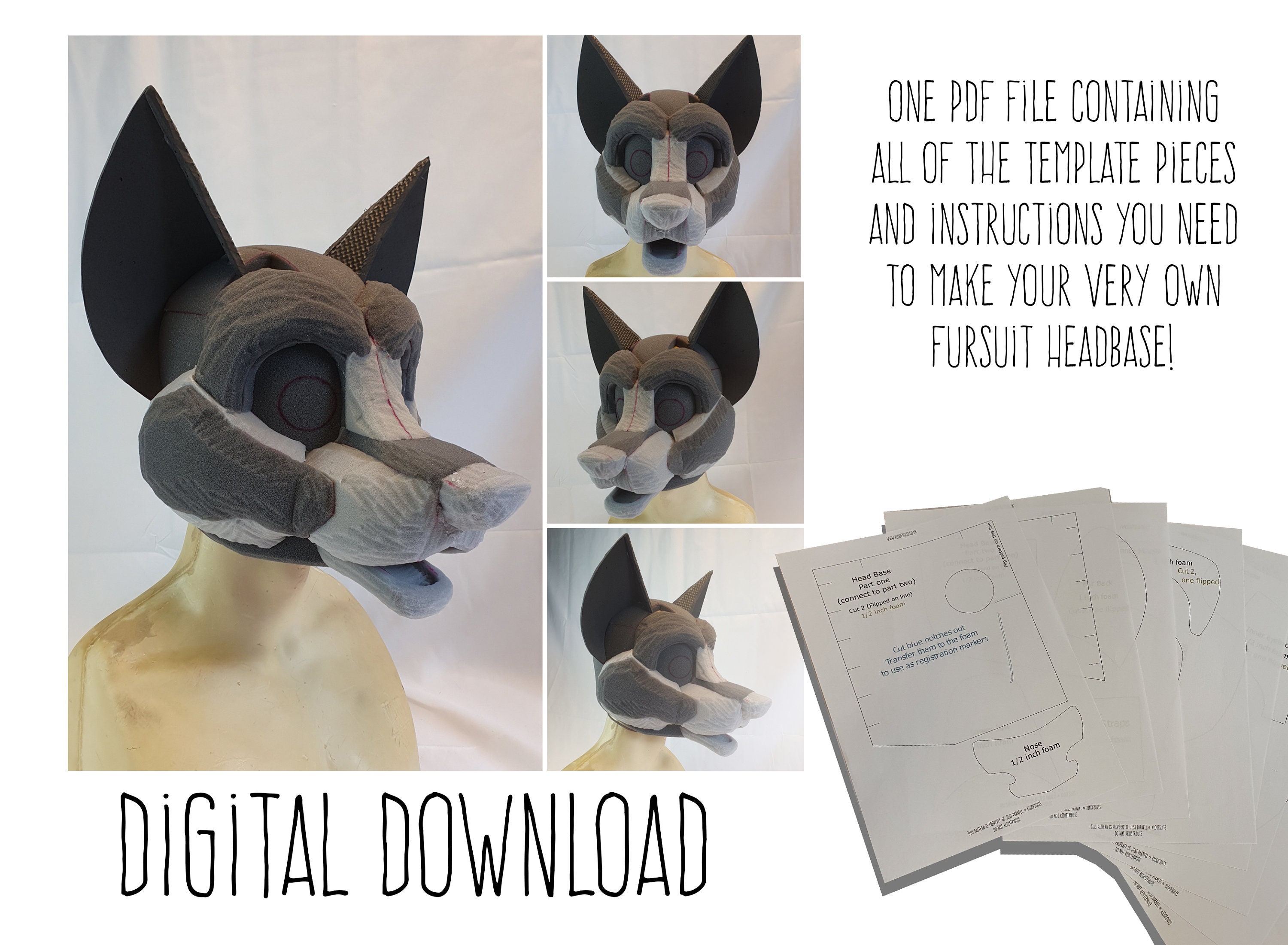 Canine foam fursuit head base pattern — Skyehighstudios