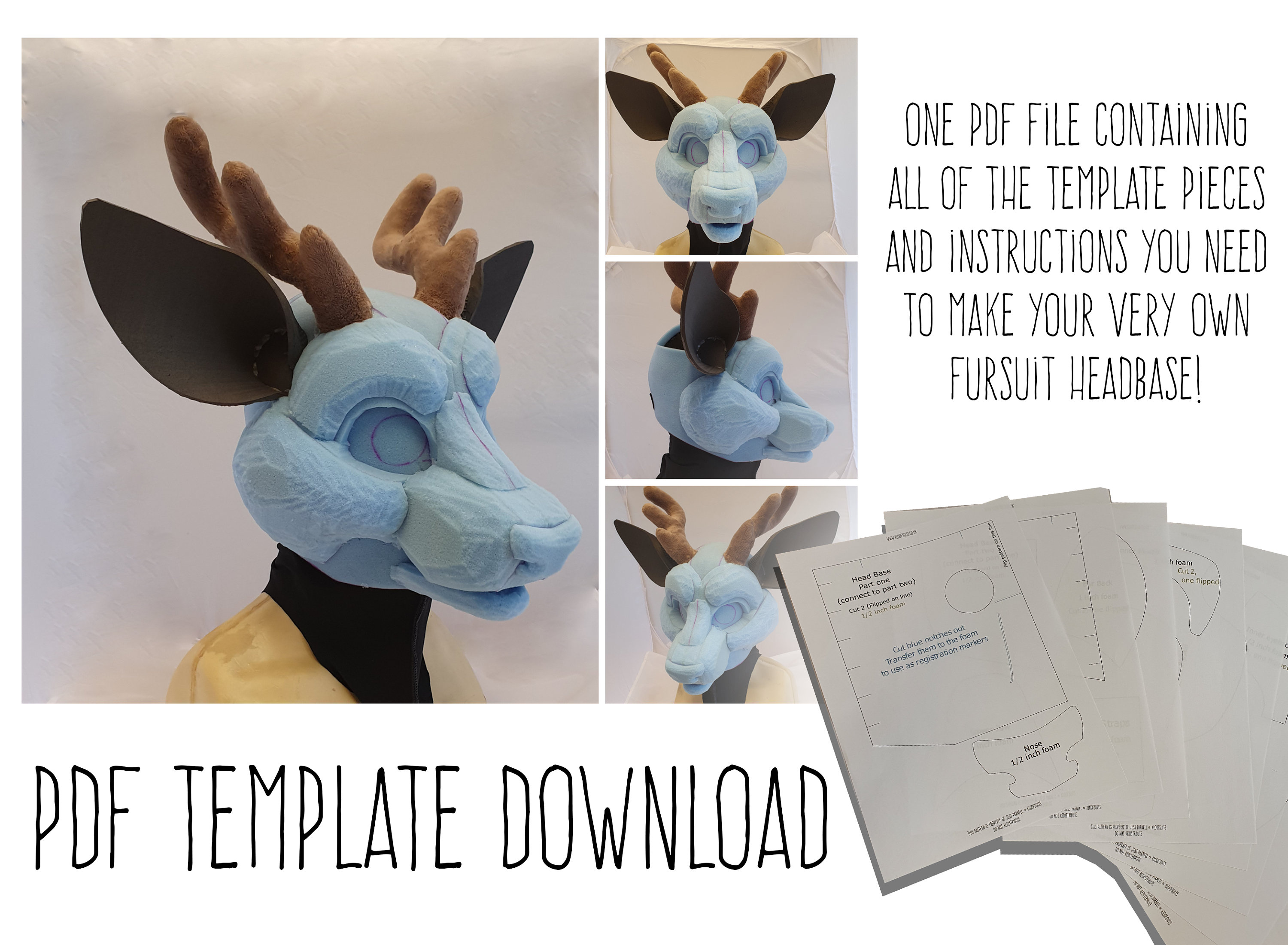 PDF TEMPLATE: Fursuit Head Base Deer Digital Download Etsy