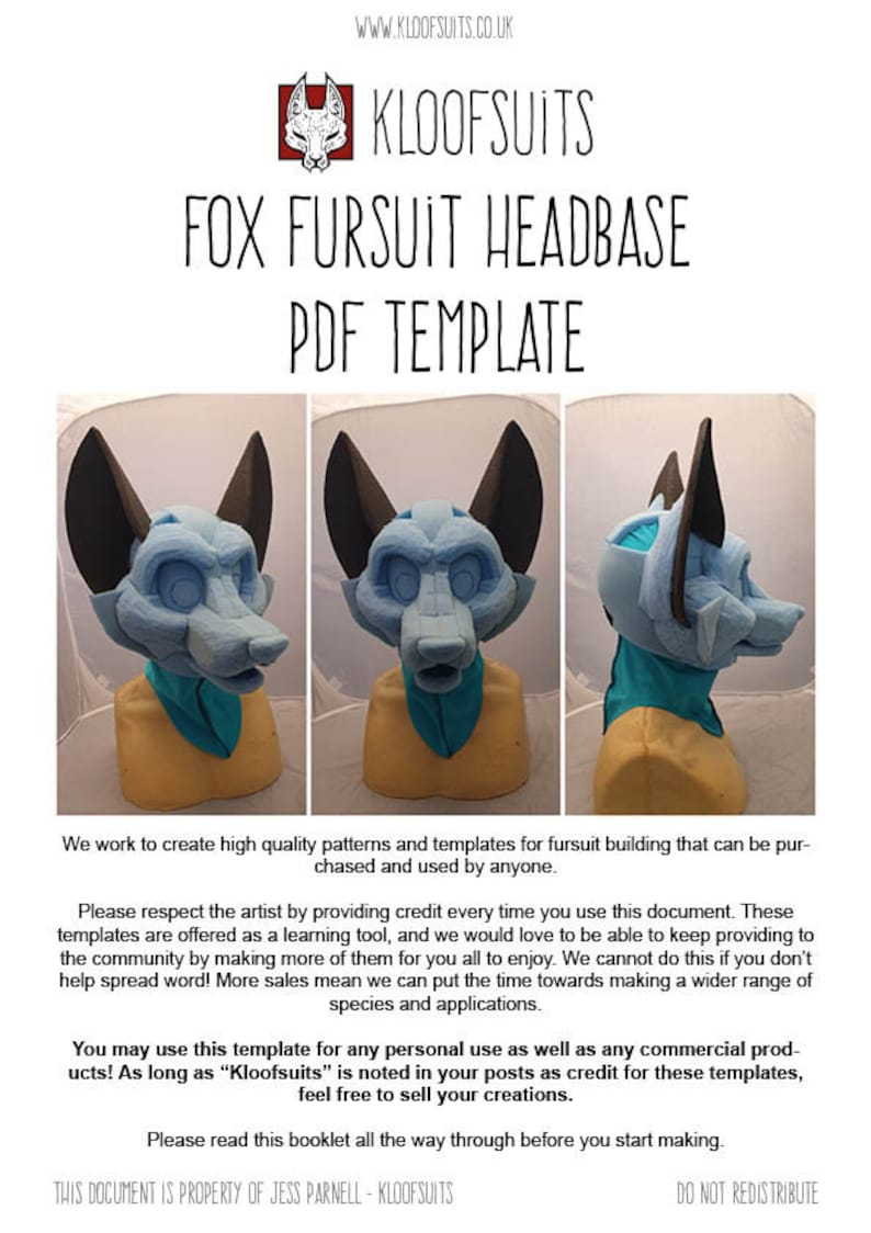 PDF TEMPLATE: Fursuit Head Base Fox Digital Download | Etsy