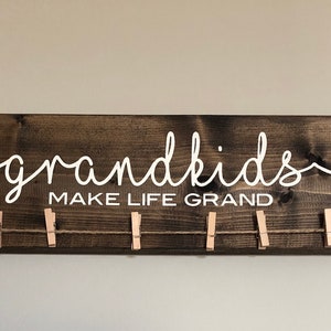 Grandkids Make Life Grand Handpainted Wooden Sign Grandparent Gift Mother's Day Gift Photo Holder Pictures Artwork image 6