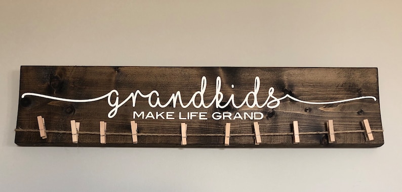 Grandkids Make Life Grand Handpainted Wooden Sign Grandparent Gift Mother's Day Gift Photo Holder Pictures Artwork image 6