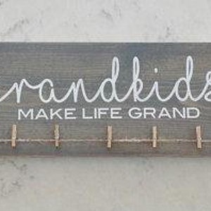Grandkids Make Life Grand Handpainted Wooden Sign Grandparent Gift Mother's Day Gift Photo Holder Pictures Artwork image 5