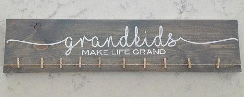 Grandkids Make Life Grand Handpainted Wooden Sign Grandparent Gift Mother's Day Gift Photo Holder Pictures Artwork image 5