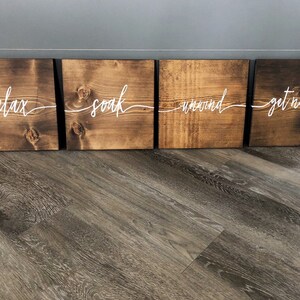 Hand-Painted Wooden Bathroom Sign Set | Rustic Home Decor image 2