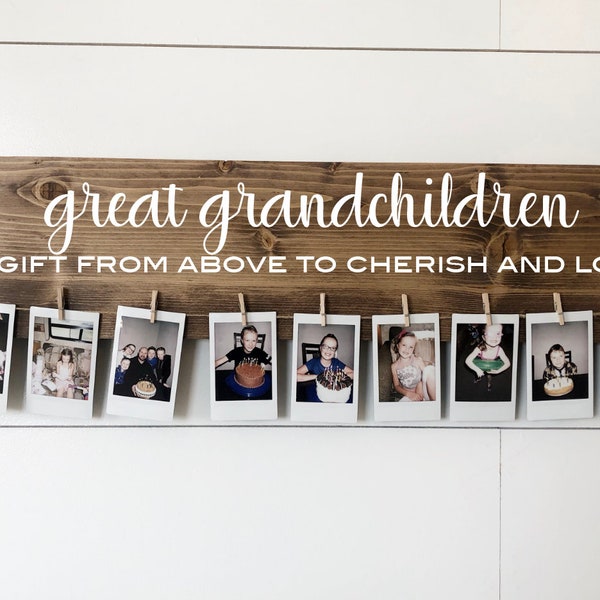 Great Grandchildren A Gift From Above To Cherish And Love | Photo Holder | Hand Painted | Grandparent Gift | Pictures | Mother's Day Gift