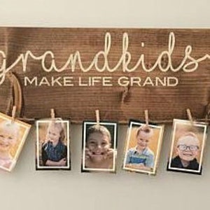 Grandkids Make Life Grand Handpainted Wooden Sign Grandparent Gift Mother's Day Gift Photo Holder Pictures Artwork image 2