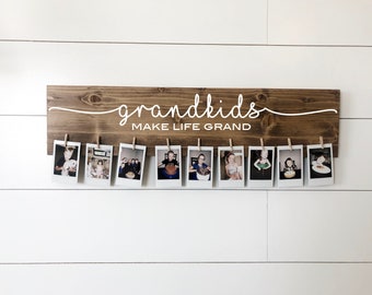 Grandkids Make Life Grand | Handpainted Wooden Sign | Home Decor | Photo Holder | Grandparent Gift | Mother's Day Gift | Pictures | Artwork