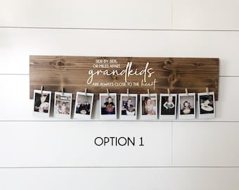 Grandkids Photo Display "Side by Side or Miles Apart..." | Hand Painted Wooden Sign | Mother's Day Gift | Father's Day Gift