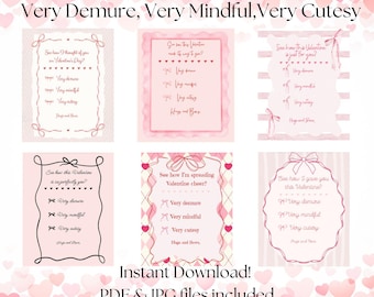 Printable Valentine Cards | Very Demure | Very Mindful | Very Cutesy | Valentine | Class Valentine | Girl Valentine