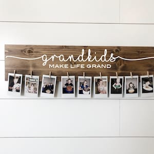 Grandkids Make Life Grand Handpainted Wooden Sign Grandparent Gift Mother's Day Gift Photo Holder Pictures Artwork image 1