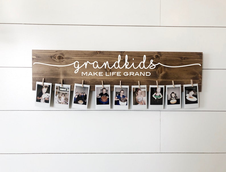 Grandkids Make Life Grand Handpainted Wooden Sign Grandparent Gift Mother's Day Gift Photo Holder Pictures Artwork image 1