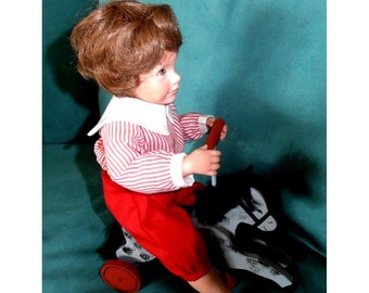 Maryanne Oldenburg 13" Jamie on Wooden Horse Porcelain Doll #47 of ONLY 50 w/COA