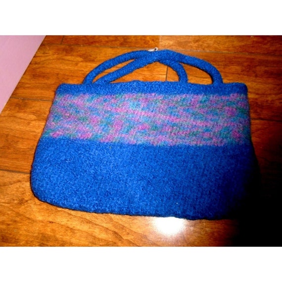 Handmade 12" x 8" Blue and Pink Felted Wool Handb… - image 2
