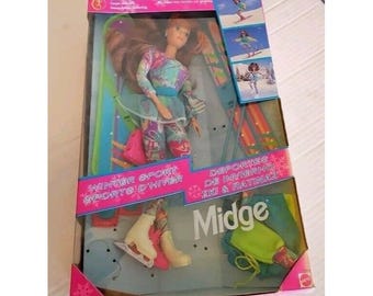 1994 Midge Winter Sport Barbie Doll Skates Ski Snowboard Mattel #13514 NRFB