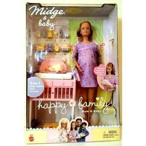 Barbie Happy Family Pregnant Mom Midge Doll Set - Dad, Girl, and Baby Toys  for