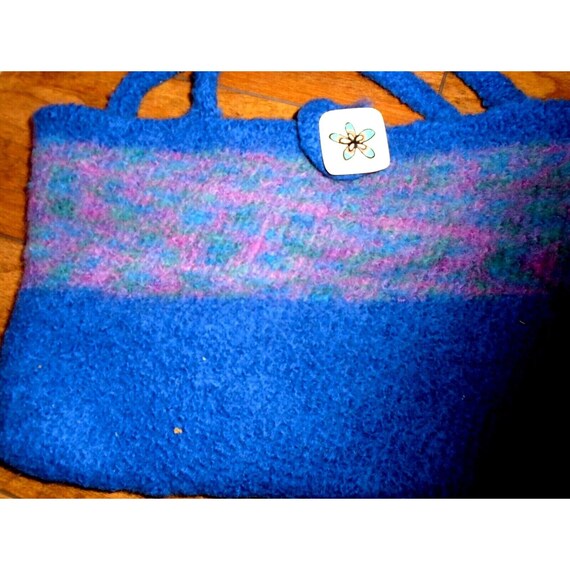 Handmade 12" x 8" Blue and Pink Felted Wool Handb… - image 3