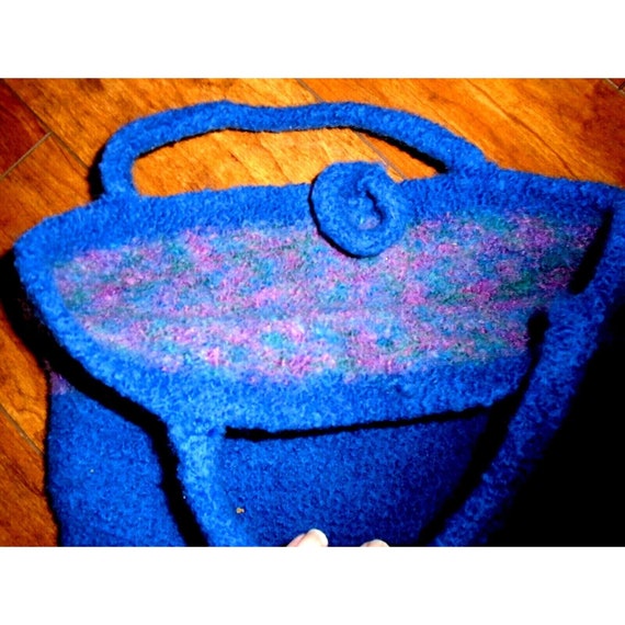 Handmade 12" x 8" Blue and Pink Felted Wool Handb… - image 4