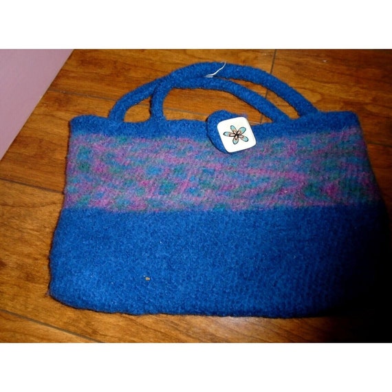 Handmade 12" x 8" Blue and Pink Felted Wool Handb… - image 1
