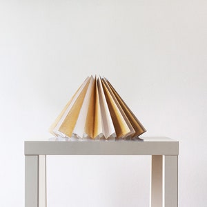 Pleated lampshade, white and dark gold fabric, bedside lamp, origami table lamp, pleated fabric shade, bedroom table lamp, modern style lamp image 5