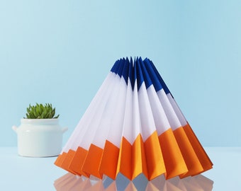 Table lamp with pleated fabric shade, white blue orange fabric, bedside lamps, origami table lamps, bedroom table lamps, modern style lamps