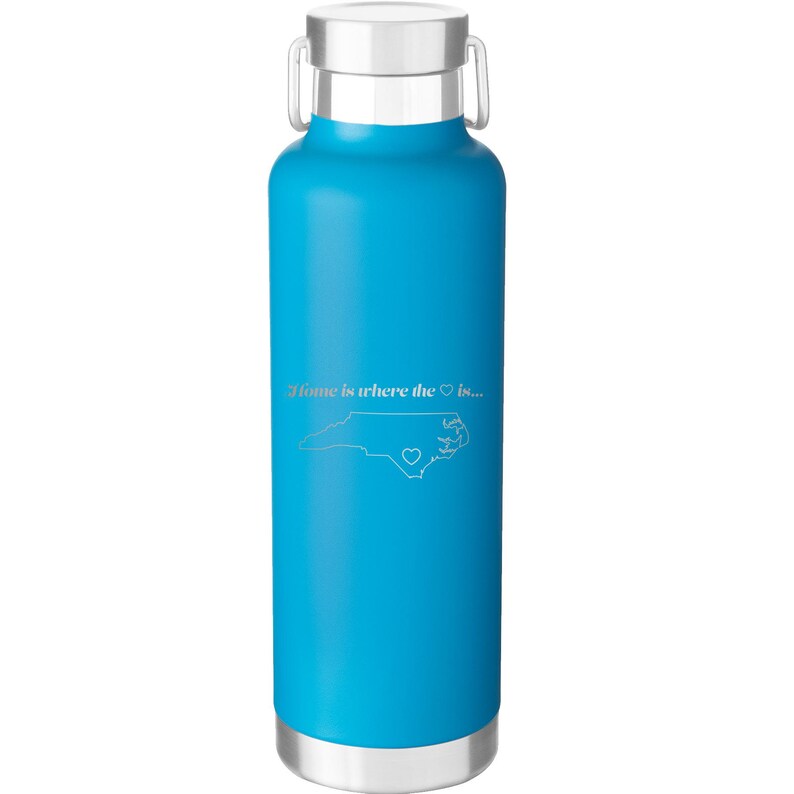 Custom Laser Etched NORTH CAROLINA HEART 24 oz Water Bottle Aqua