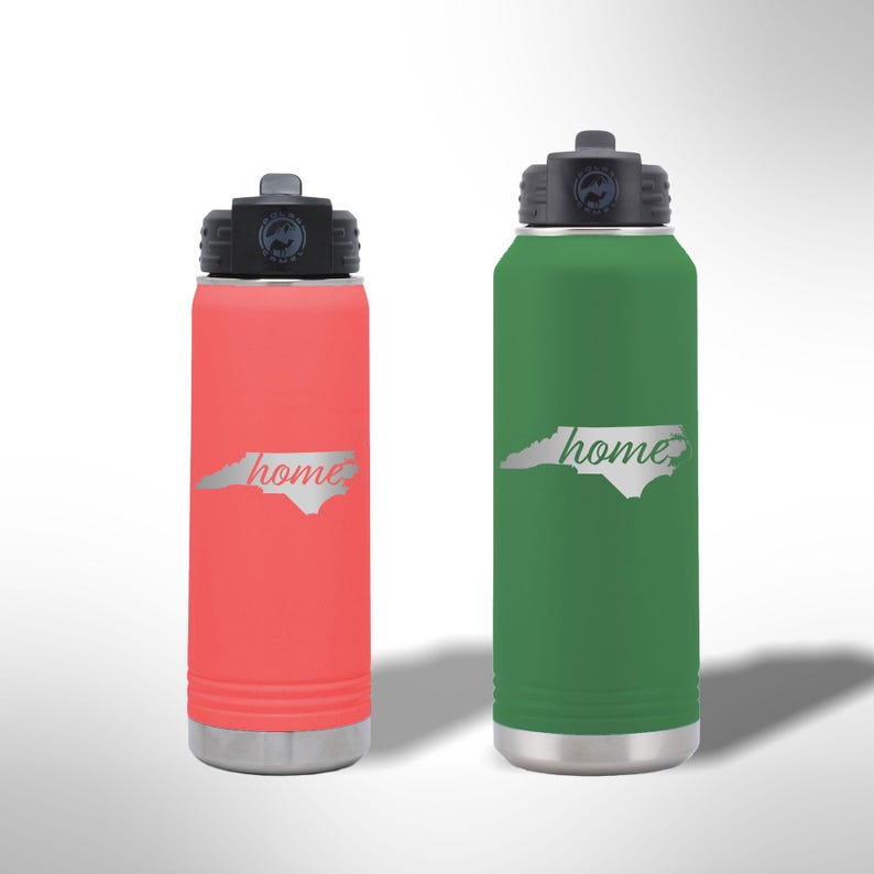 Custom Laser Etched North Carolina Home Water Bottle - 20 oz or 32 oz zdjęcie 1