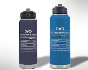 Custom Laser Etched Dad Nutrition Water Bottle - 20 oz or 32 oz