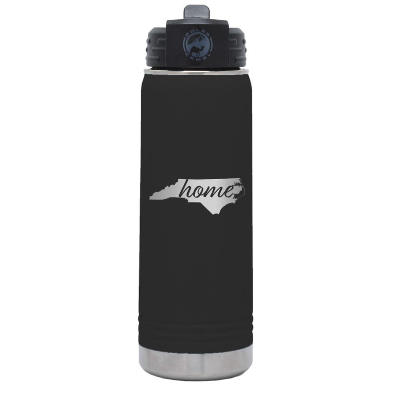 Custom Laser Etched North Carolina Home Water Bottle - 20 oz or 32 oz zdjęcie 2