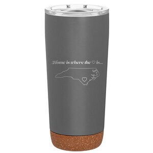 Custom Laser Etched NORTH CAROLINA HEART 20 oz Tumbler Storm Gray