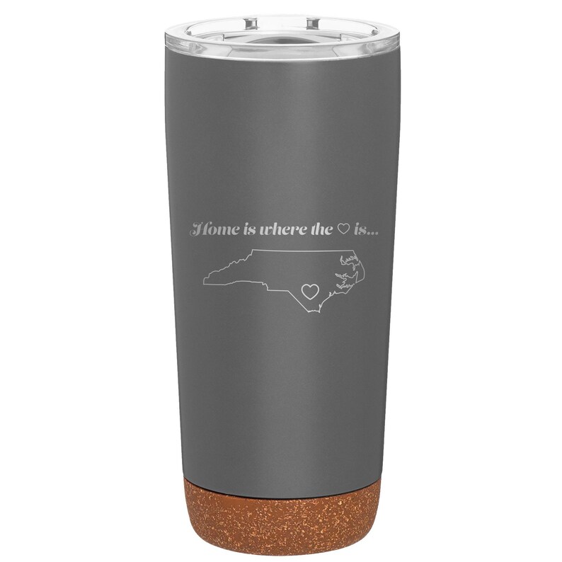Custom Laser Etched NORTH CAROLINA HEART 20 oz Tumbler Storm Gray