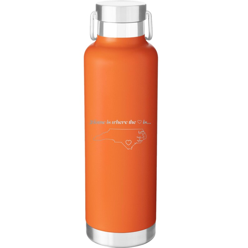 Custom Laser Etched NORTH CAROLINA HEART 24 oz Water Bottle Orange