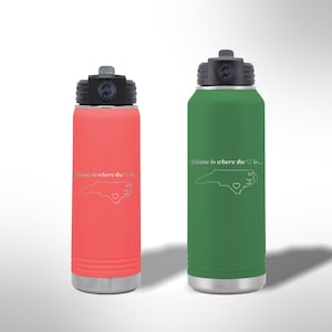 Custom Laser Etched NORTH CAROLINA HEART Water Bottle - 20 oz or 32 oz image 1