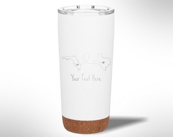 Custom Laser Etched Two States with Hearts 20 oz Tumbler