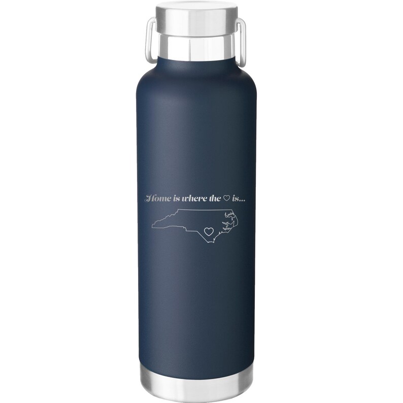 Custom Laser Etched NORTH CAROLINA HEART 24 oz Water Bottle Navy