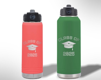 Custom Laser Etched Class of with Cap Water Bottle - 20 oz or 32 oz