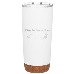 Custom Laser Etched NORTH CAROLINA HEART 20 oz Tumbler White